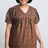 Feeding Frock Alia Cut, Free Size, Ankle Length, Tie-Up, Puff Sleeve Sleepwear in Softest Cotton Fabric (Bra Size 34"-38" | 50”-52″ length)